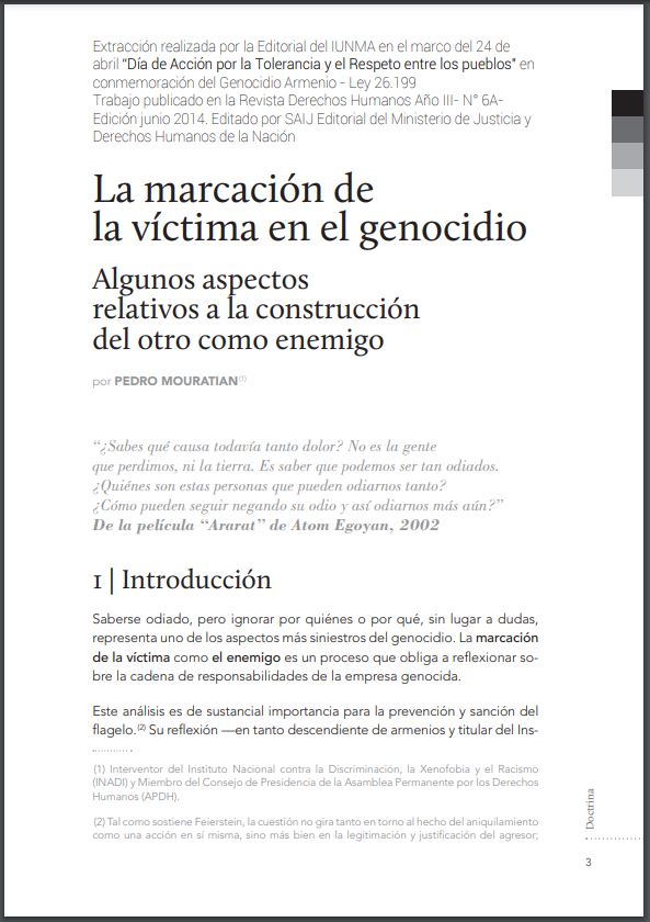 La marcación de la víctima en el genocidio - Algunos aspectos relativos a la construcción del otro como enemigo